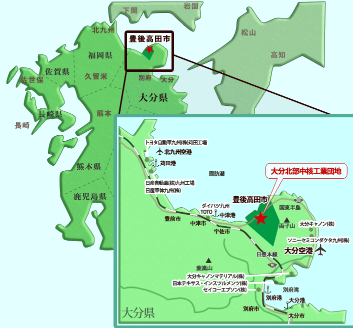大分北部中核工業団地の地図